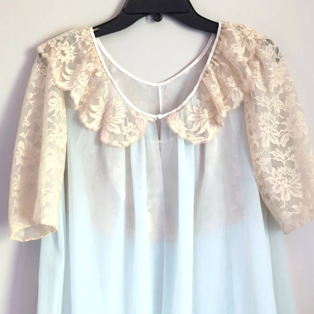 50s Vintage Vanity Fair 2 Piece Chemise Robe Lace Fairycore Peignoir Set 34 - Picture 9 of 16